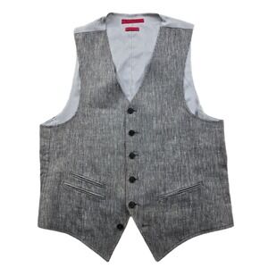 John Varvatos USA Vest Mens Small Grey White Pinstripe Linen Blend Waistcoat